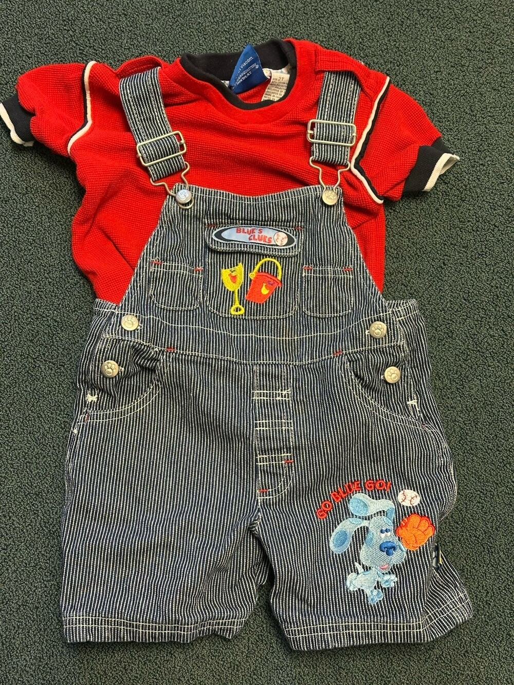 Vintage 2001 Viacom Blue’s Clues Blue Baseball Overalls Set 2T - Y2K Rare